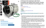 Ac Compressor Fits: 1996 - 2000 Dodge Grand Caravan / V6 3.3L & 3.8L. Fixed Price $131.74.